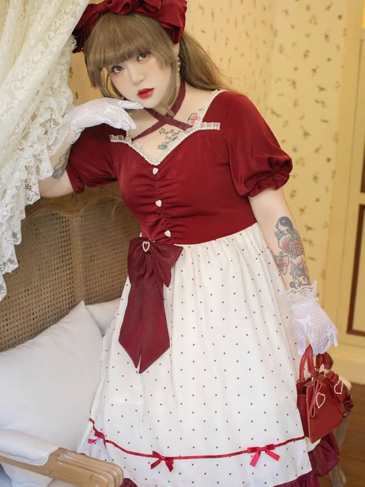 Sommer Mädchen Französisch Lager Größe 3xl Victoria Süße Bowknot Kleid Lolita Vintage Nette Welle Punkt Rüsche Spitze Lolita Cos Loli