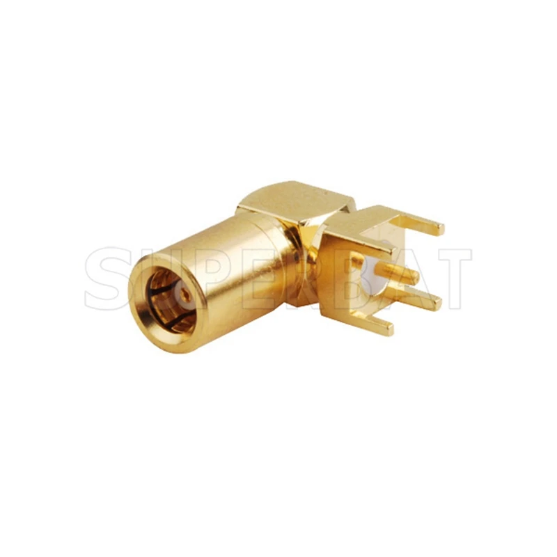 Superbat 10pcs SMB thru hole Female Right Angle thru hole PCB Mount Goldplated RF Coaxial Connector