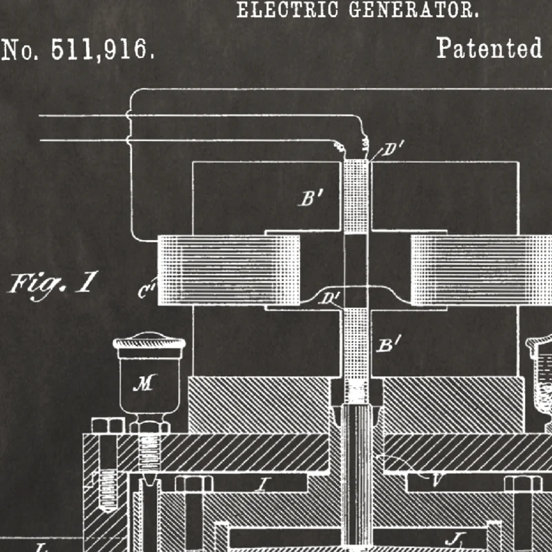 For Tesla Electric Generator Patent Canvas Prints Science Poster Engineer Gift Blueprint Art Painting Wall Pictures Office Decor