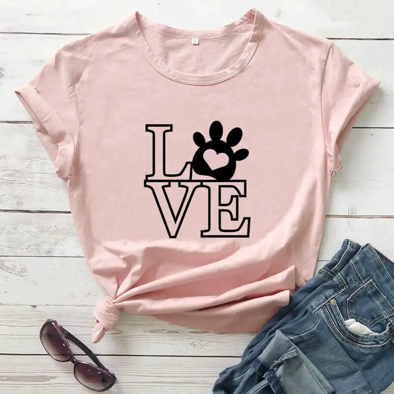 

Love Dog Paw Shirt New Arrival Summer Women Casual O-Neck 100%Cotton Funny T Shirt Dog Lover Shirt Dog Mom Shirts Pet Lover Gift