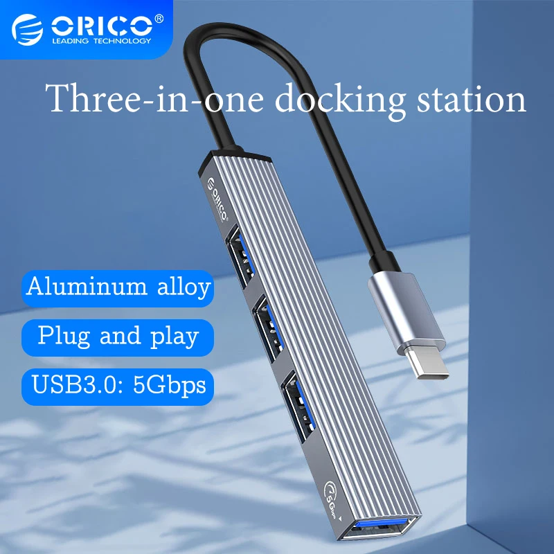 

ORICO AH-13 aluminum alloy Type-C docking station to USB3.0 2.0 4-port HUB hub ultra-thin portable splitter card reader adapter