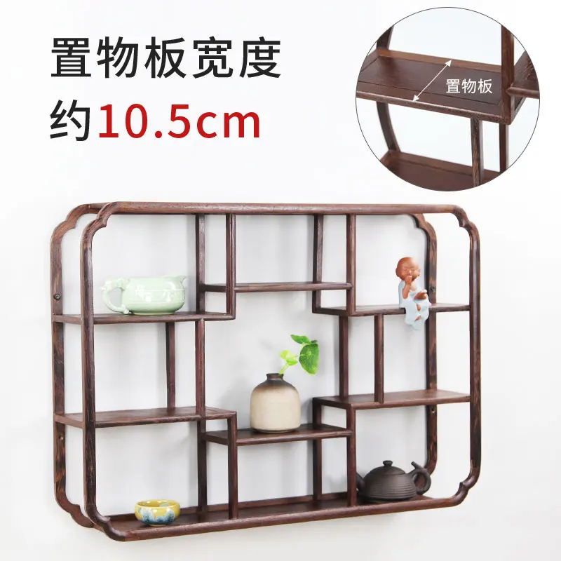 Round Wooden Wall Hanging Rack Wood Small Tea stand Ancient Solid Wood Chinese Teapot Tea Racks Antique Decorative Shelves