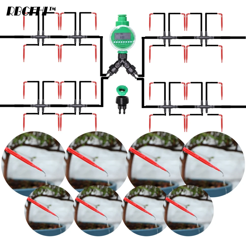 Greenhouse Irrigation 4-way Drip Red Arrow System 4/7 to 3/5mm Hose Garden Watering Elbow Emitter Kit Agriculture Potted Plant