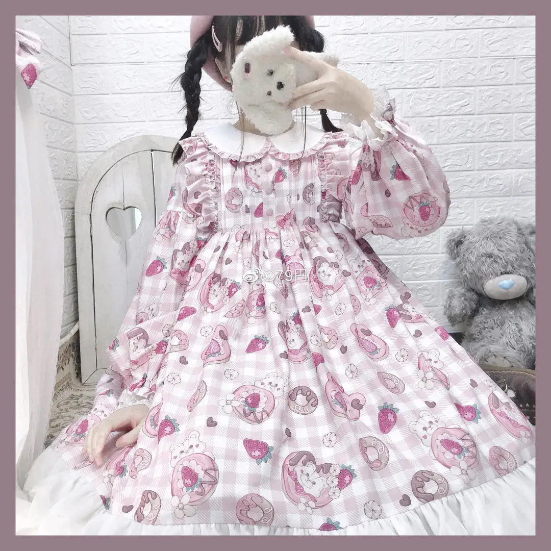 Berry Gấu Câu Chuyện. Hồng Op * Lolita Chính Hãng Lolita Đầm Kawaii Quần Áo Hồng Lolita Đầm Kawaii Đầm