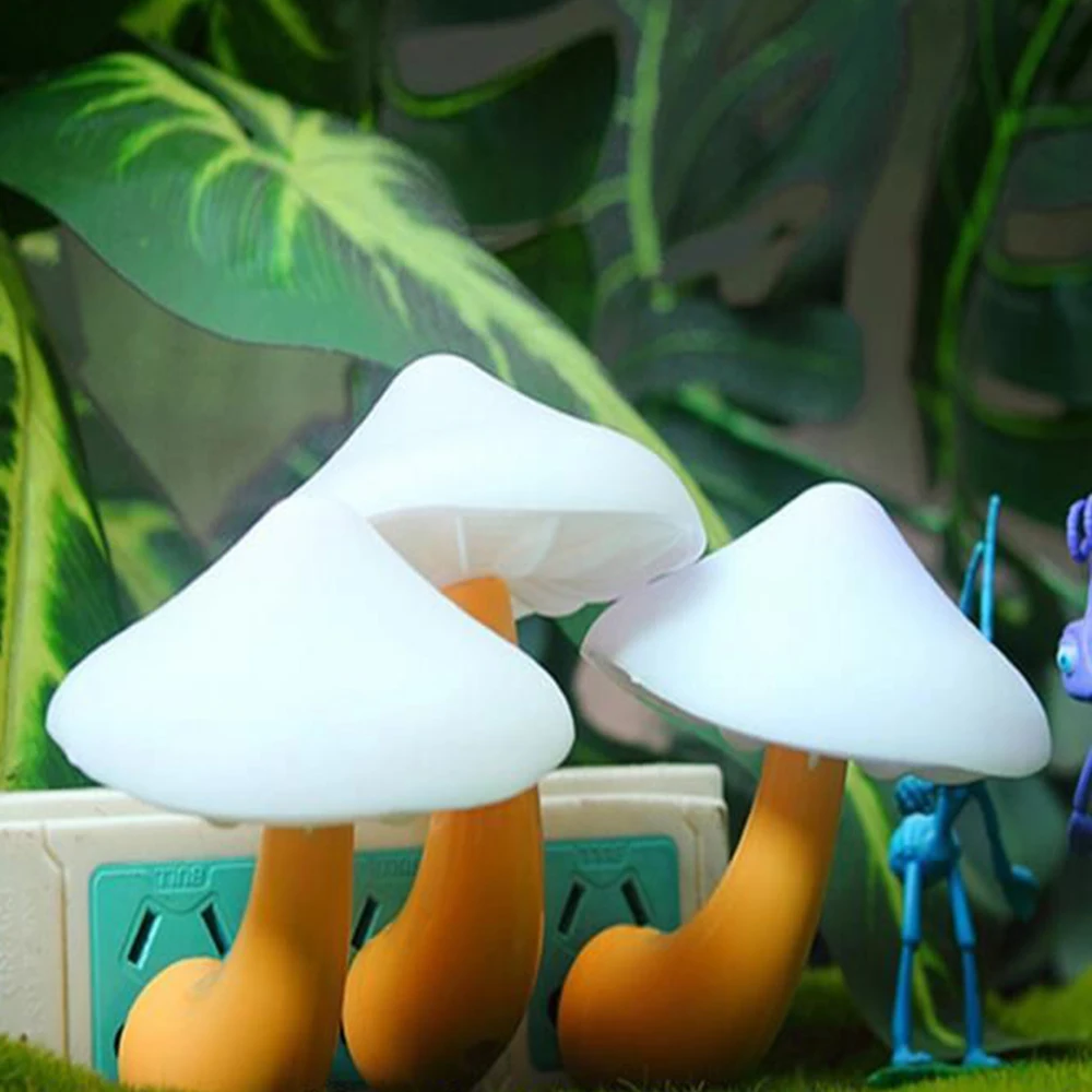 Mushroom LED Night Light Wall Socket Lights Lamp Light-control Sensor Auto On-Off Bedroom Light Home Decoration EU US Plug