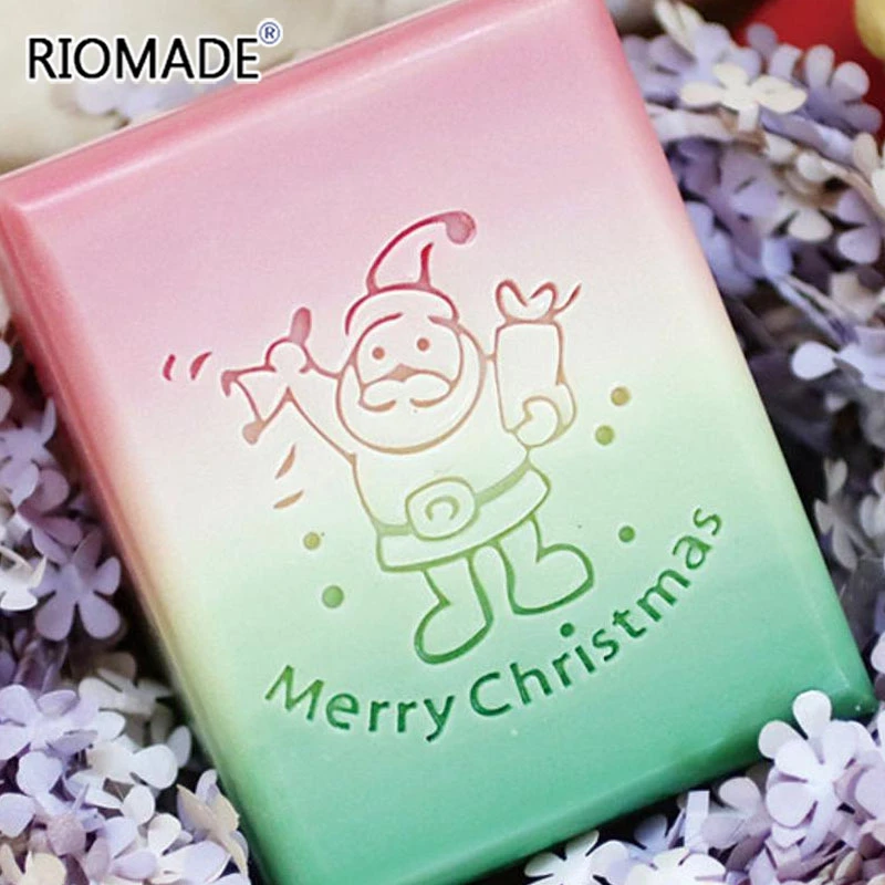 Merry Christmas Series Acrylic Soap Stamp Santa Claus Snowman Bells Elk Wreath Transparent Stamps For Soap Chapter With Handle