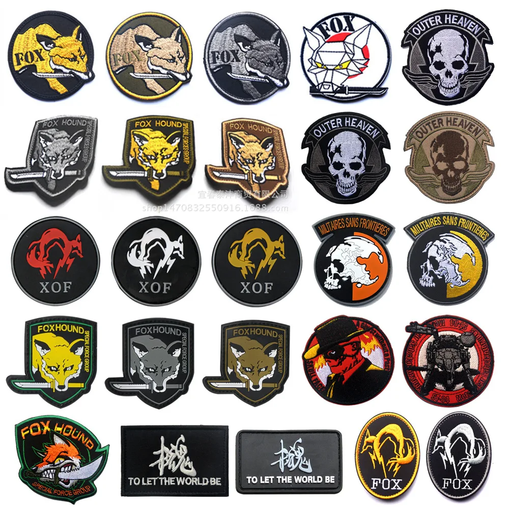 Nowy haftowane Metal Gear stałe Cosplay Patch foxhounda, lis, XOF, diamentowe psy, zewnętrzna nieba Patch taktyczna wojskowa dla skrzep