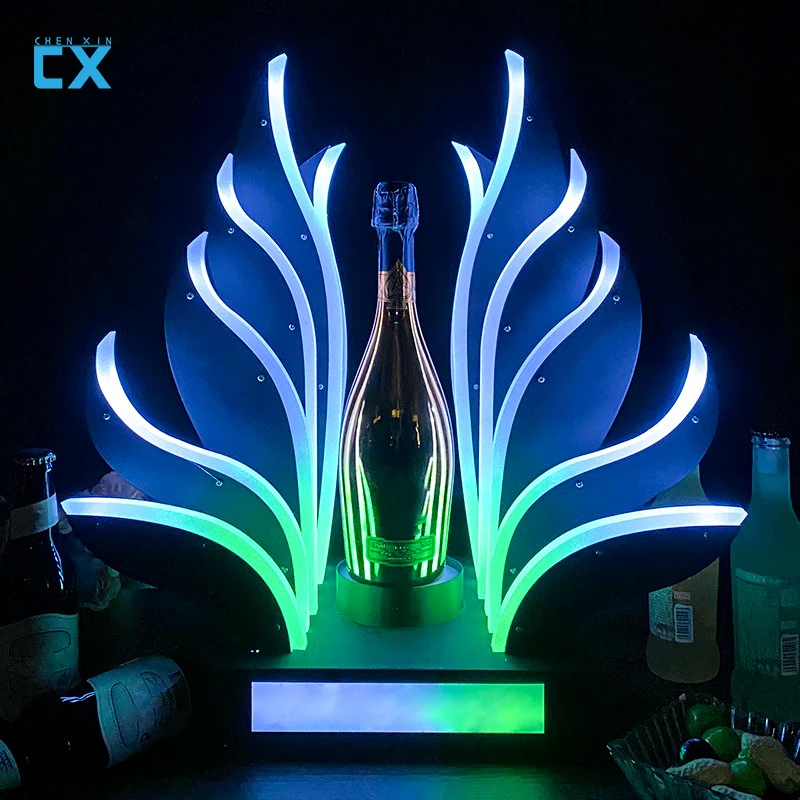 Fashion new style bar KTV creative wine holder LED colorful light acrylic wine bottle display rack