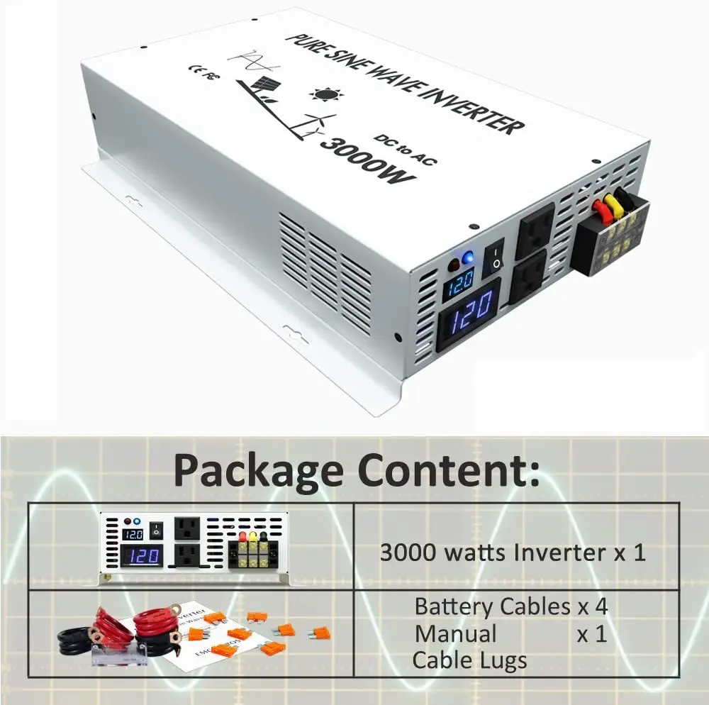 Imagem -06 - Conversor de Bateria 12v 48v dc para 3000 v 220v 120v ac Inversor de Onda Senoidal Pura Potência 230 w 24v para 240v