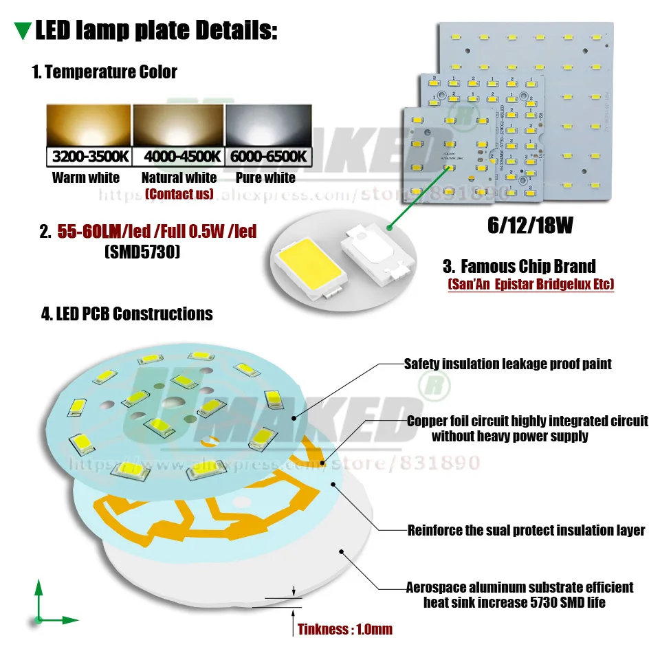 1/10 sztuk LED PCB 12 + 12W 84X84MM LED oprawa aluminiowa płyta radiator światła SMD5730 110lm /w kwadratowy dwukolorowego źródła światła PCB