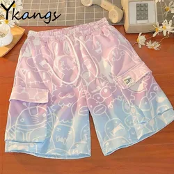 Women Cartoon Print Casual Kawaii Drawstring Elastic High Waist Sweat Shorts Harajuku Aesthetic Korean Biker Shorts Summer 2021