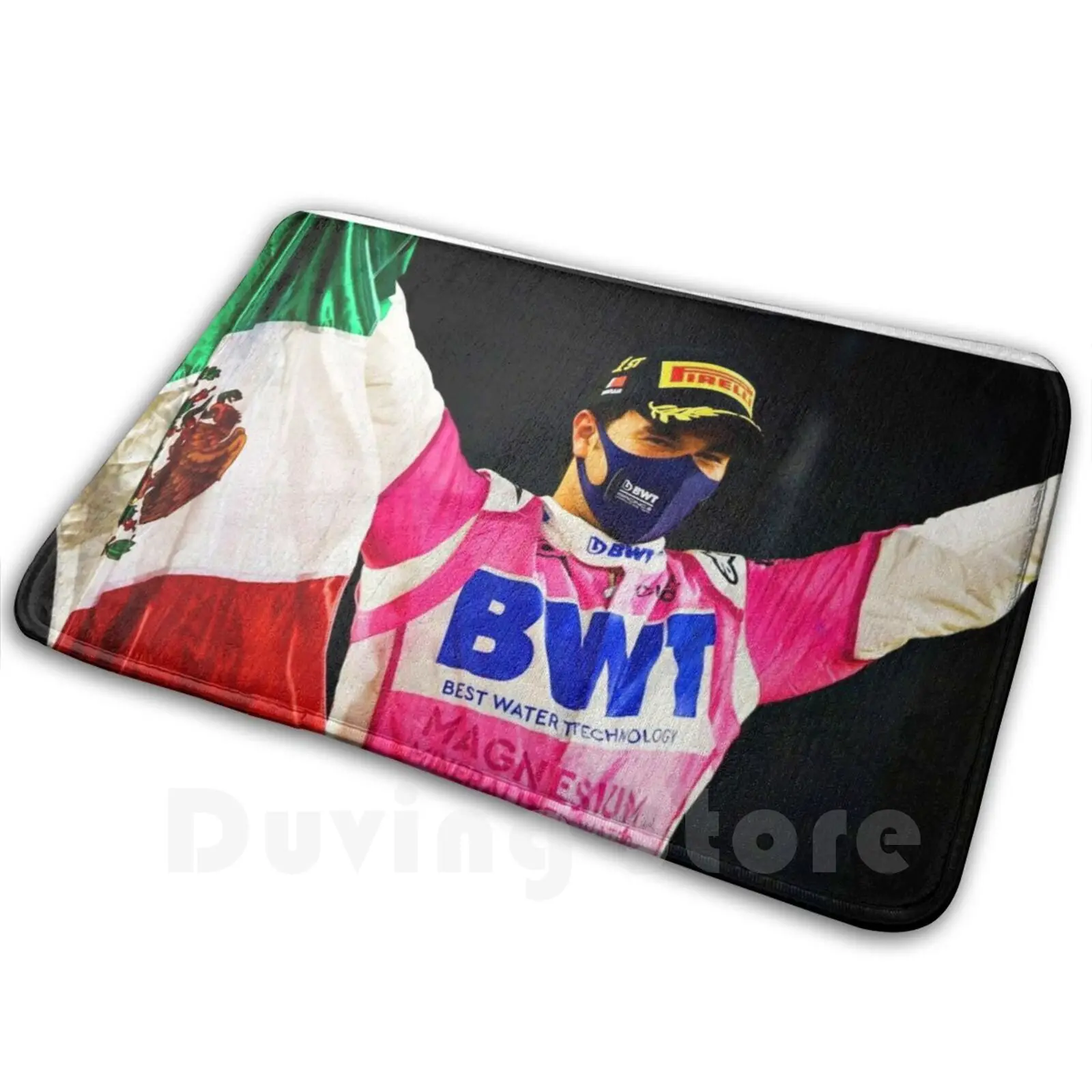 Sergio Perez Celebrating His First With The Mexican Flag At The 2020 Sakhir Grand Prix Carpet Mat Rug Cushion Soft