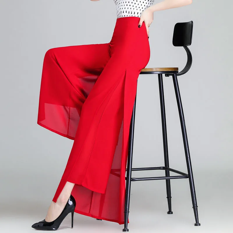 2023 Fashion Summer double-layer Chiffon high side split waist Office OL lady elegant work suit harem wide leg femme pantalones