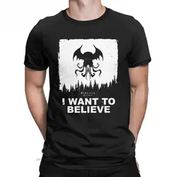 Novelty I Want To Believe In Cthulhu Eldritch Dreamer T-Shirt Men Crew Neck Cotton T Shirt Lovecraft Short Sleeve Tee Shirt