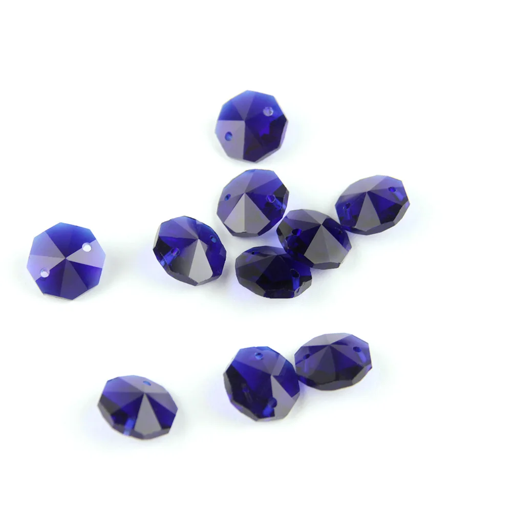 Dark Blue 14mm Octagon Beads With 1 Hole/2 Holes Crystal Lighting Lamp Parts Beads Strand Component For Home Wedding & DIY