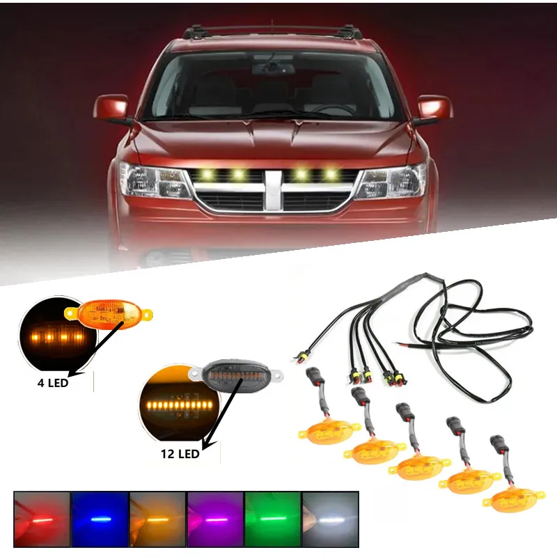 Car Front Grille Bumper Grill Hood Amber LED Lights For Dodge RAM 1500 2500 3500 SVT Raptor Style Side Marker Lights