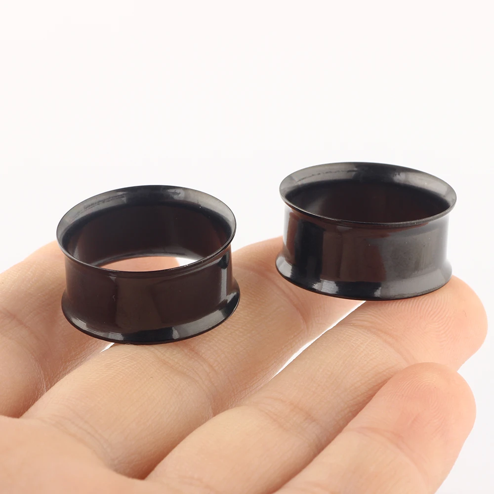 Black 4-25mm Surgical Steel Double Flare Ear Tunnel Plugs Hollow Expander Stretcher Earlobe Piercing Gauges Body Jewelry