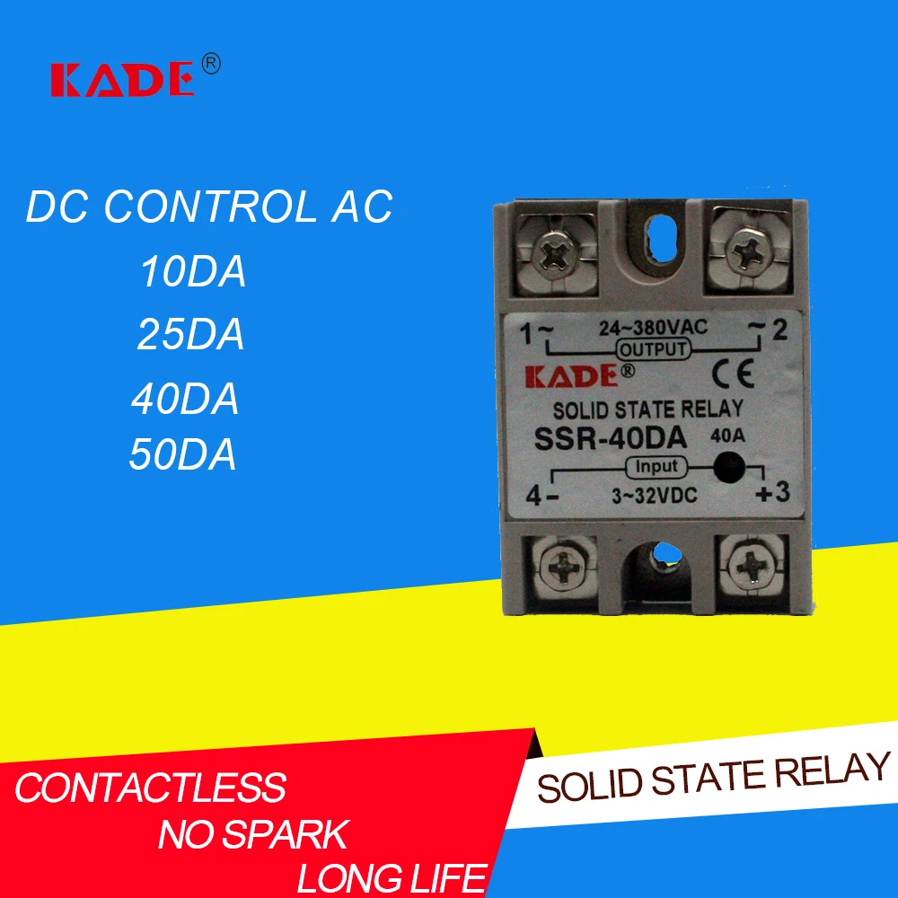 SSR -10DA/25DA/ 40DA/50DA DC Control AC SSR White Shell Single Phase Solid State Relay