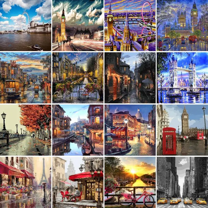 GATYZTORY London street landscape diy frame oil painting by numbers kits for adults acrylic picture by numbers on canvas wall ar