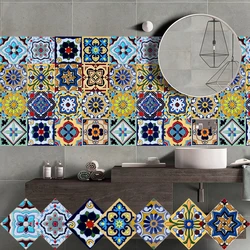 16pcs Retro Moroccan Tiles Wall Sticker Kitchen Backsplash Cupboard Bathroom Decoration Waterproof Self-adhesive Art Wall Decals