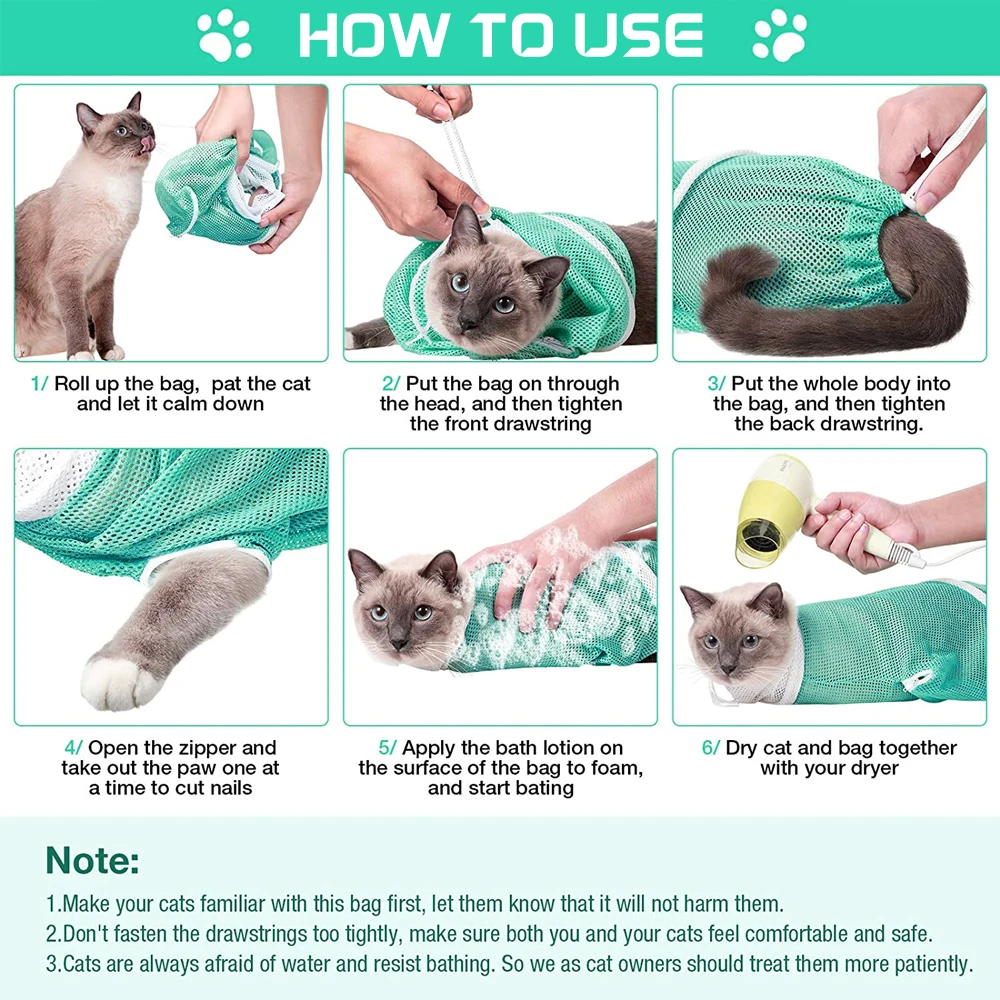 Borsa da bagno regolabile di quarta generazione Cat Shower Mesh Net Bag Kitten Bath Bag Grooming Kitty Wash Bag Pet Nail trim Ear Clean