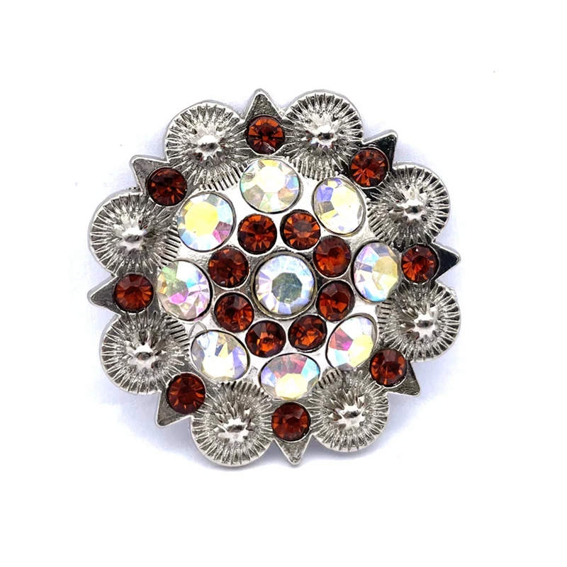 12pcs/Lot Metal Flower Conchos for Belt Accessories Orange Gray Colorful Rhinestone Decoration Custom Accessories Western Cowboy