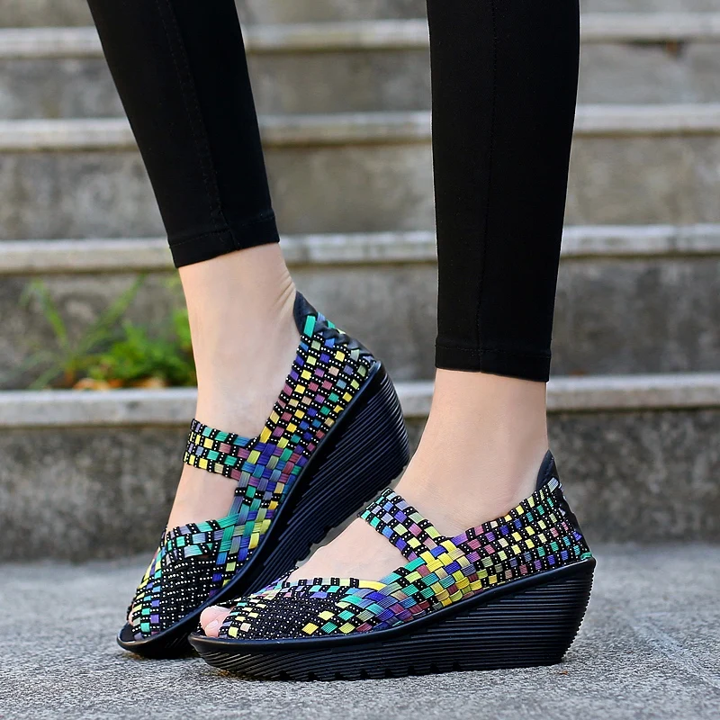 Summer Women Sandals Platform Shoes Women Handmade Woven Shoes Wedge Women Multi Colors Ladies Sandals 2023 New