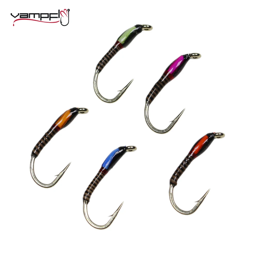 Vampfly 10PCS Cheeked Epoxy Buzzers Midge Nymph Fly Micro Barb Fly Hook For Trout Grayling Freshwaters Fishing Lures 10# 12# 14#