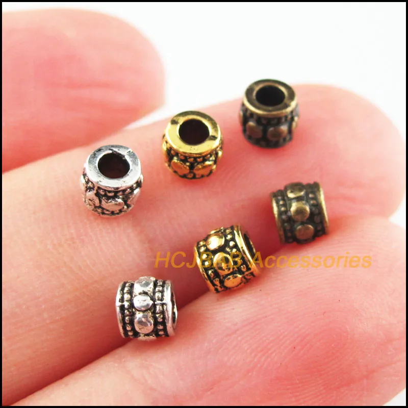 100Pcs Tibetan Silver Plated.  Antiqued Gold Plated, Bronze Plated Tube Spacer Beads Charms 4mm