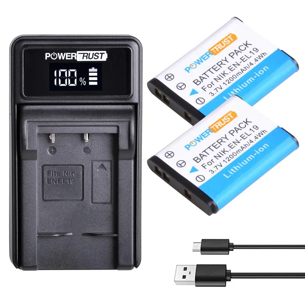 PowerTrust 1200mAh EN-EL19 ENEL19 EN EL19 EL19 Battery for Nikon S100 S2500 S2600 S3100 S6400 S4100 S4150 S3300 S4300 Camera