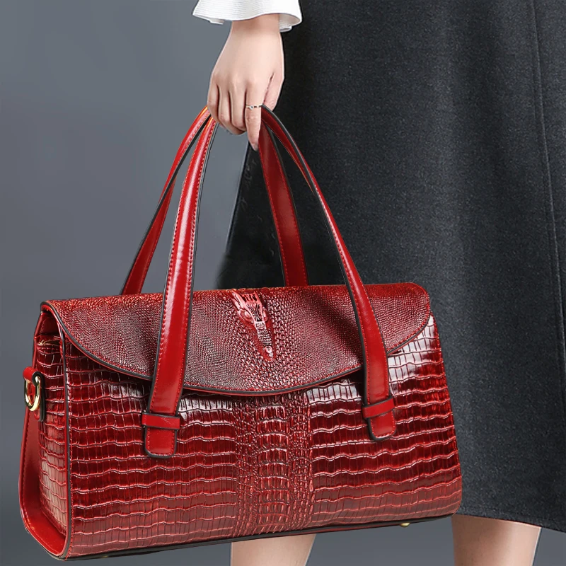 

Fashion Genuine Leather Women's Handbags New Lady Crocodile Pattern Portable Mom Tote Bag Shoulder Messenger Bags 2023 New