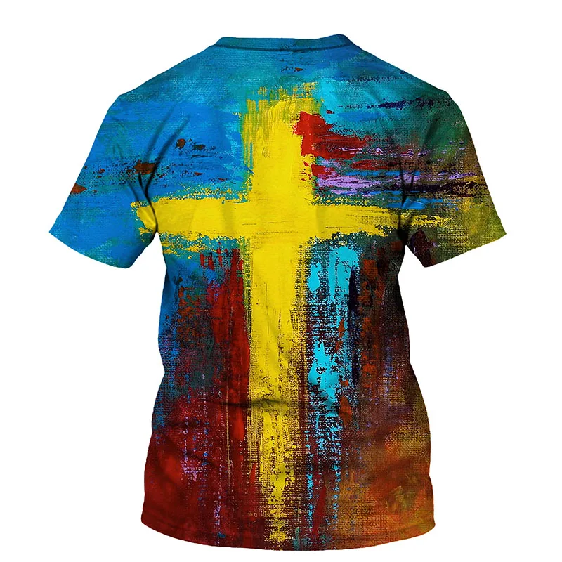 3D Cross Print Men T-shirt Jesus 2021 Summer O Neck Short Sleeve Tees Tops Christian Style Male Clothes Fashion Casual T-shirts