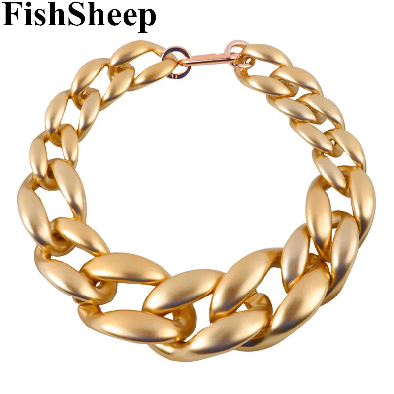 FishSheep Statement Matte Gold Color Acrylic Big Chain Choker Necklace for Women Vintage Resin Chunky Pendant Collar Jewelry