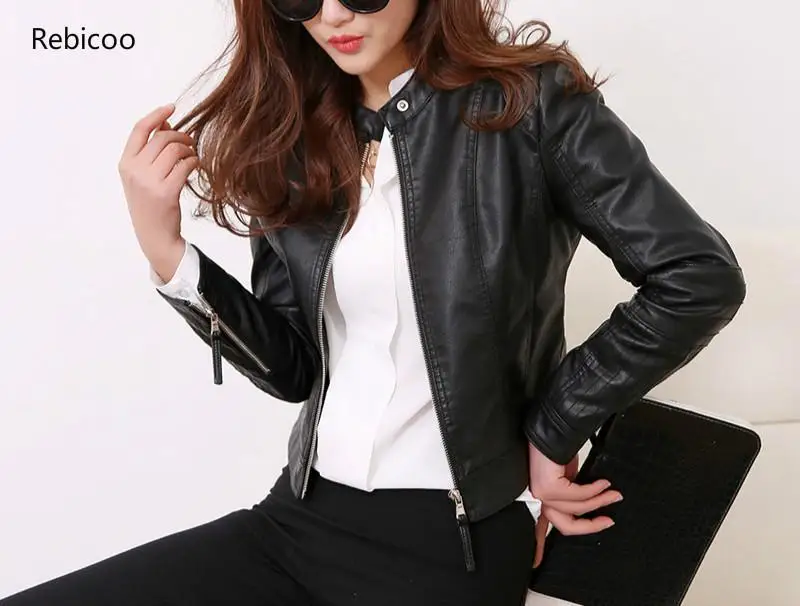 

European Style PU Leather Jacket New Autumn Motorcycle Leather Outwear Women Slim Biker Coat Basic Streetwear