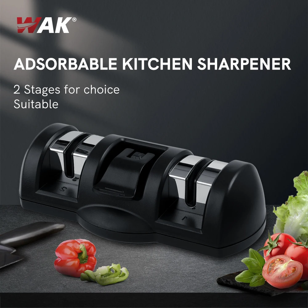 

WAK Kitchen Professional Knife Sharpener 2 Stage Manual Kitchen Chefs Pocket Knife Scissors Sharpener with Non-Slip Suction Cup