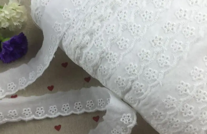 10 Meters/lot 2.5cm Width 100% Cotton Cloth Embroidery White Lace Trim DIY Lace Fabric