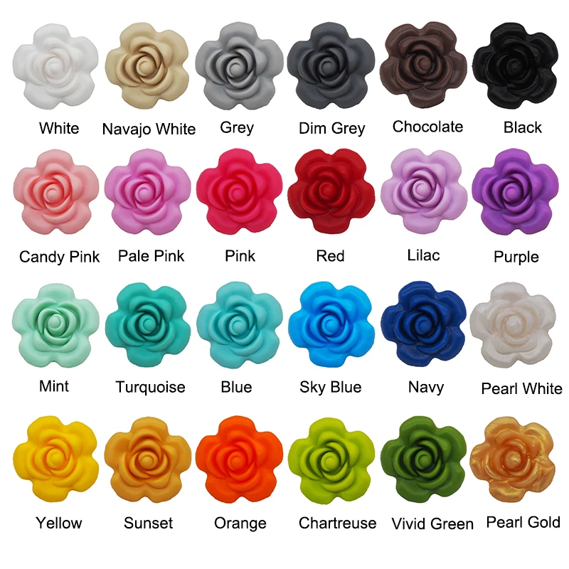 Chengkai 50PCS Silicone Rose Flower Beads DIY Baby Pacifier Dummy Teething Chewable Nursing Jewelry Pendant Teether Toy Bead