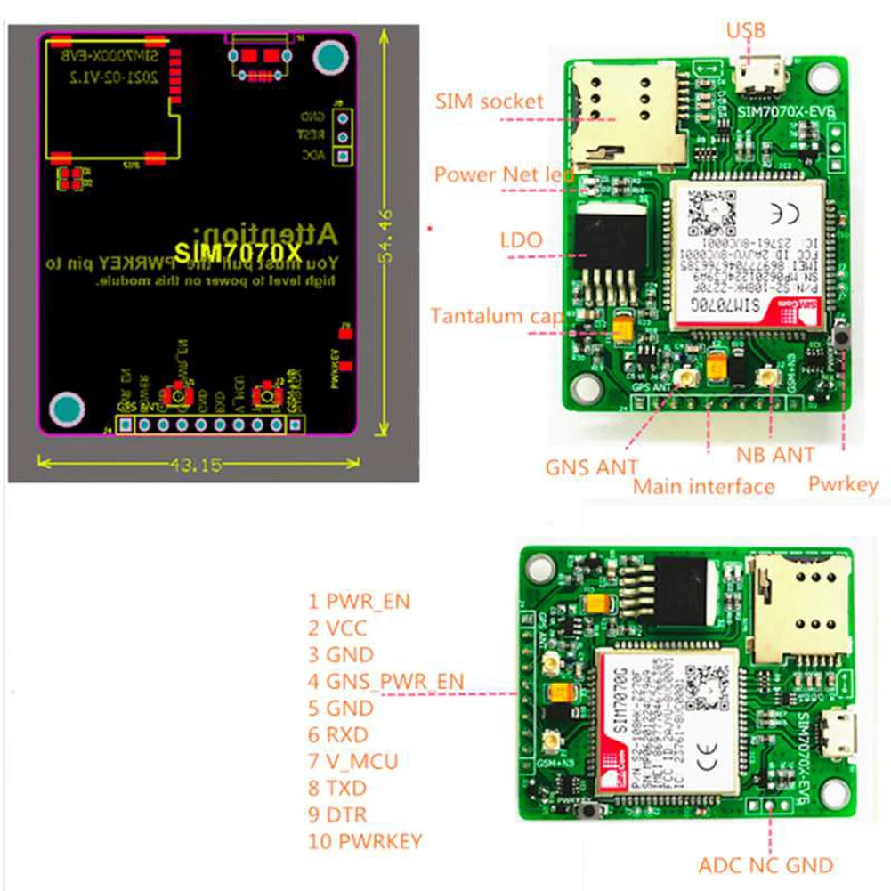 SIM7070G scheda di espansione Breakout modulo nb-iot GPRS GNSS TTL UART seriale 3.3V 5V