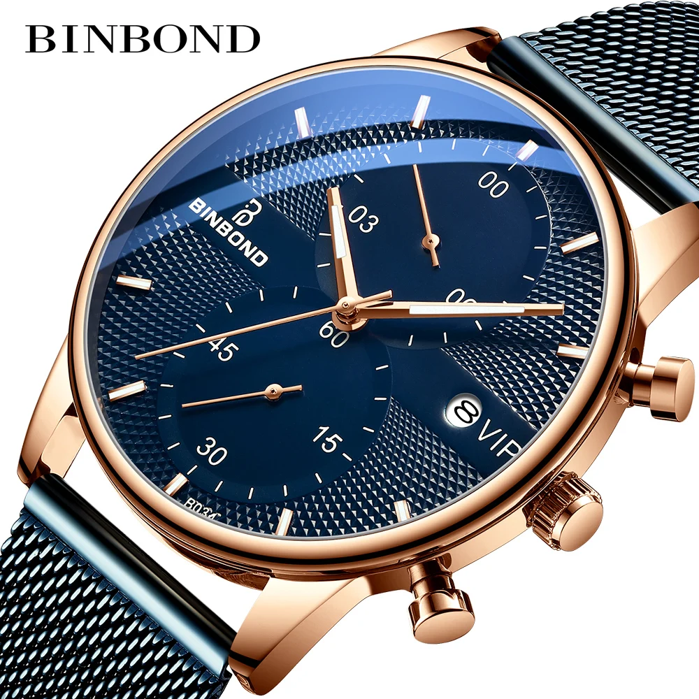 2020 BINBOND Men Watches Top Luxury Brand Sport Quartz Watch Men Stainless Steel Chronograph Waterproof Wrist Man Date Clock