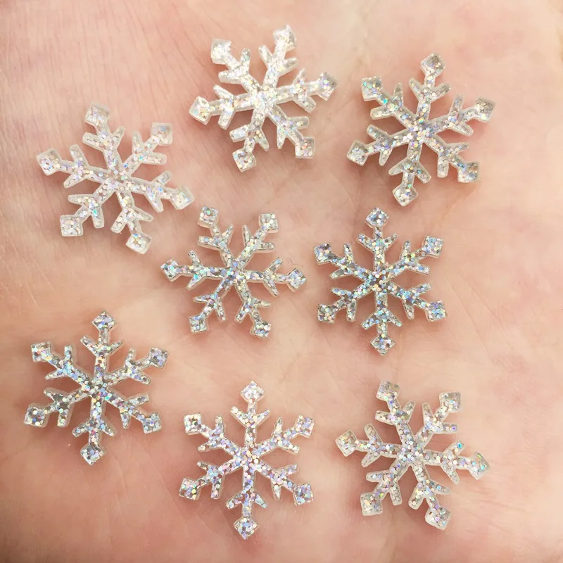 Glitter 17mm/36mm snowflake Flat back Rhinestone Acrylic Sheet Miniature Pattern Applique DIY Wedding Scrapbook Ornaments SF87
