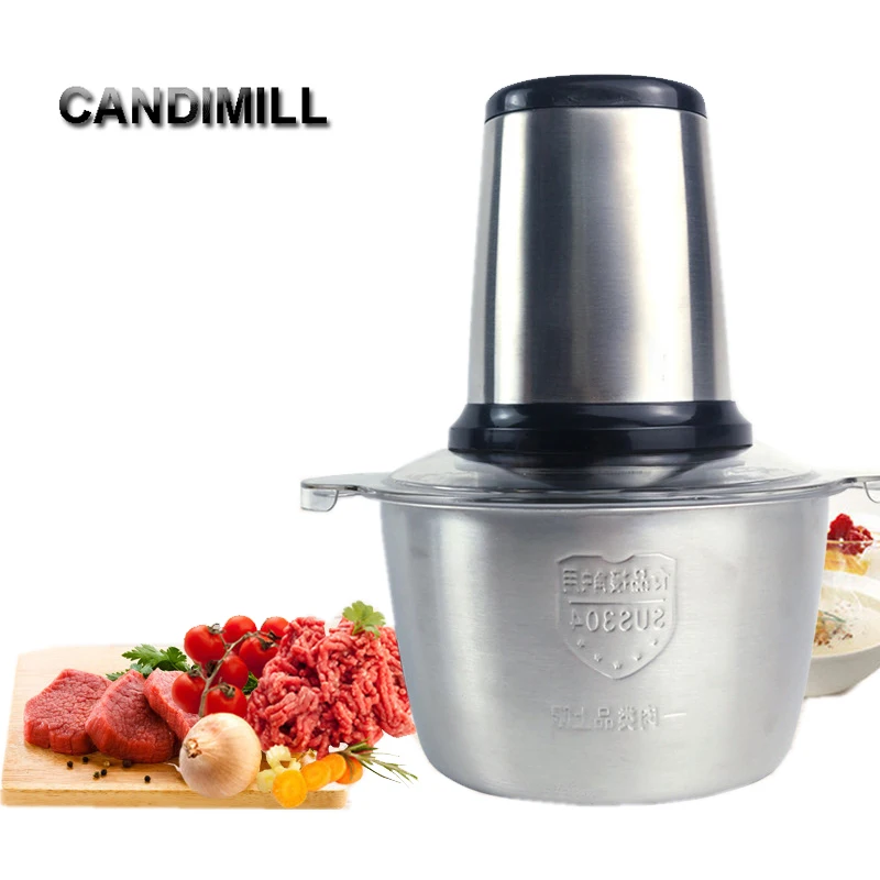 CANDIMILL Stainless Steel Meat Grinder Mincer Electric Chopper 2L Food Processor 250W 2 Speed Vegetable Food Chopper