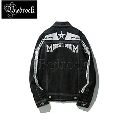 MBBCAR Original design printed jacket for men American vintage raw denim jacket black one washed jacket retro short jacket 391