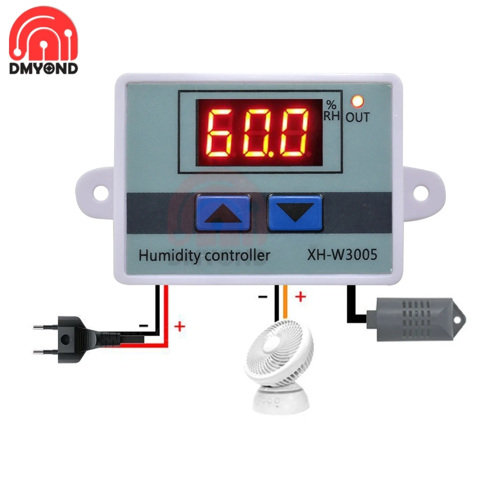 Controlador de Umidade Digital Sensor de Umidade Sonda Interruptor Regulador Higrómetro Controlador de Umidade Xh-w3005 12v 24v 220v