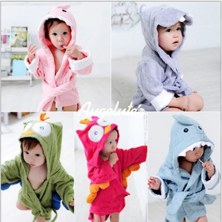 Spring Autumn Children Bathrobe Baby Cotton Cartoon Unisex Small Pajamas Animal Robes 1pcs Baby Hooded Blankets 0 To 12month