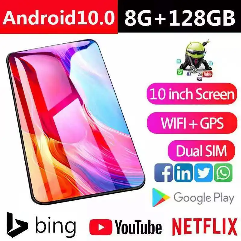 Best Christmas Gift 10.1 inch Tablet PC with Android 10.0 OS 8GB/128GB 4G BT and GPS