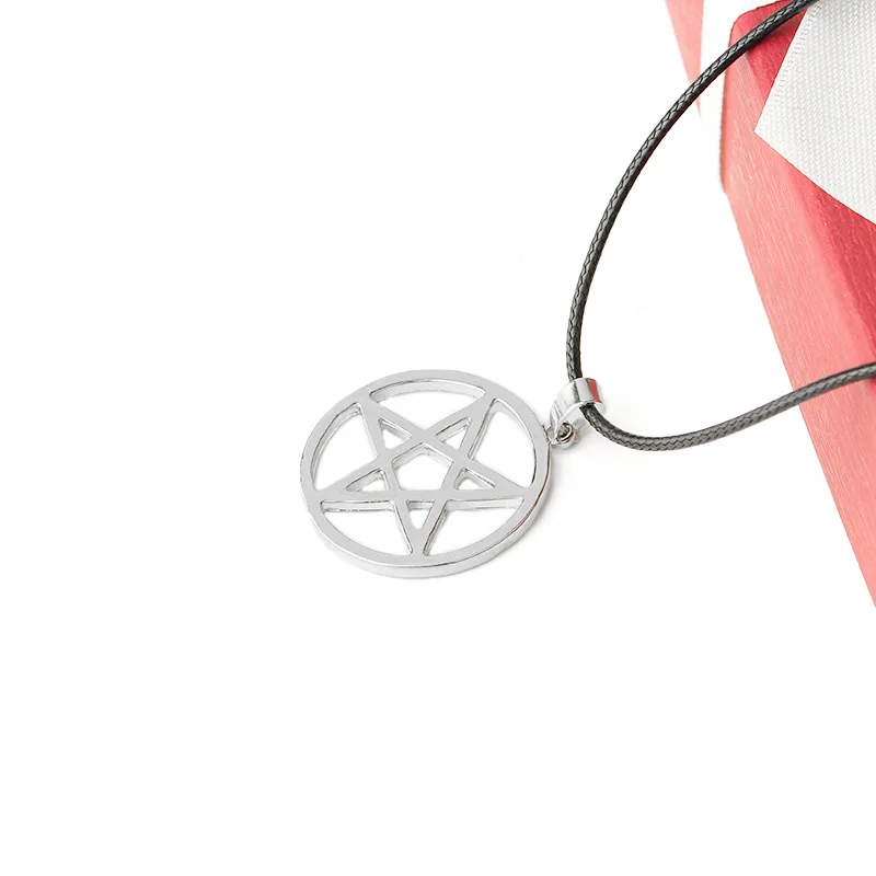 Black Butler Necklace Pentacle Pentagram Pendant Lucifer Satan Logo Sign Silver Color Supernatural Amulet Jewelry Men Wholesale view 5
