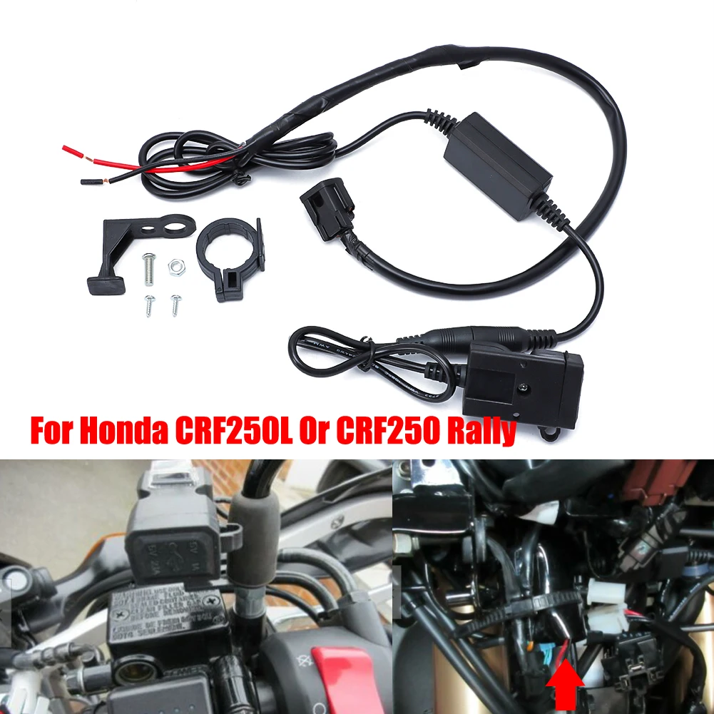 For Honda CRF250L 19 -20 CRF300L / Rally 2017-2021 Twin USB Socket Charger Heated Grip Leads Fits For Aux Socket Connector Plug