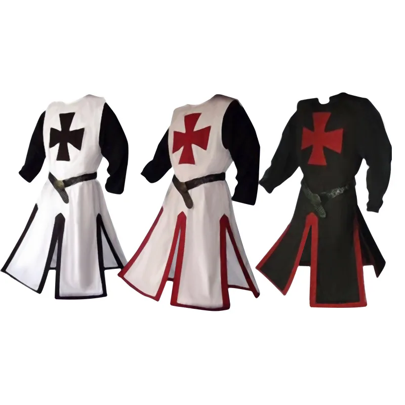 xxxxl xxxl Medieval Warriors Knight Templar Crusader Costume Adult Men Gown Shirt Top Cross Tabard Surcoat Tunic Clothes Belted