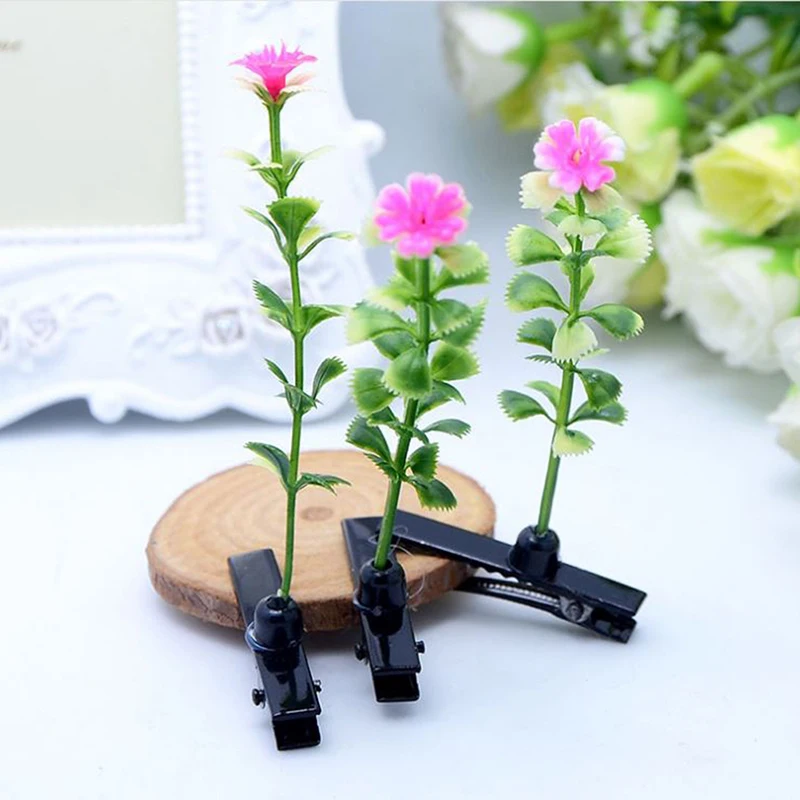 10Pcs/Lot New Cute Grass Hair Clip Barrtttes Girls Accessories Flower Mushroom Bean Hairclips Women Children Plants Hairpins