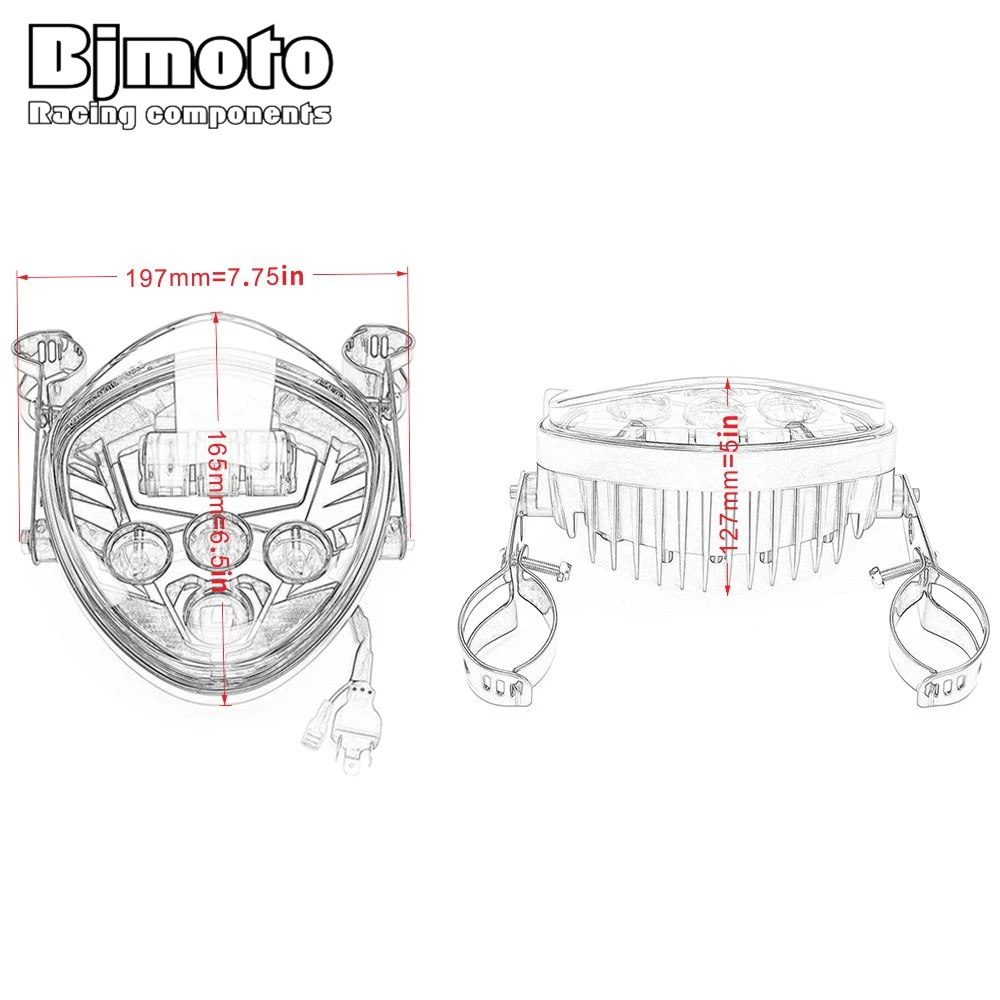 BJMOTO 12V Universal Motorcycle Headlight Motorbike HI/LO HeadLamp Spotlight Motor Front Lights For Harley Chopper Bobber